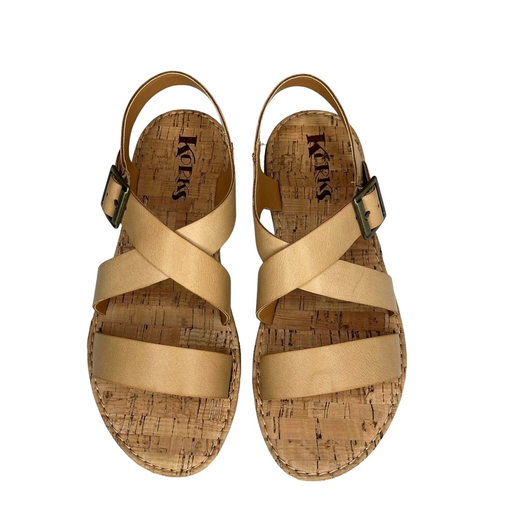 Korks Justicia Women's Strappy Flat Sandals‎ Size 7 Natural Beige Casual Shoes - Picture 5 of 13